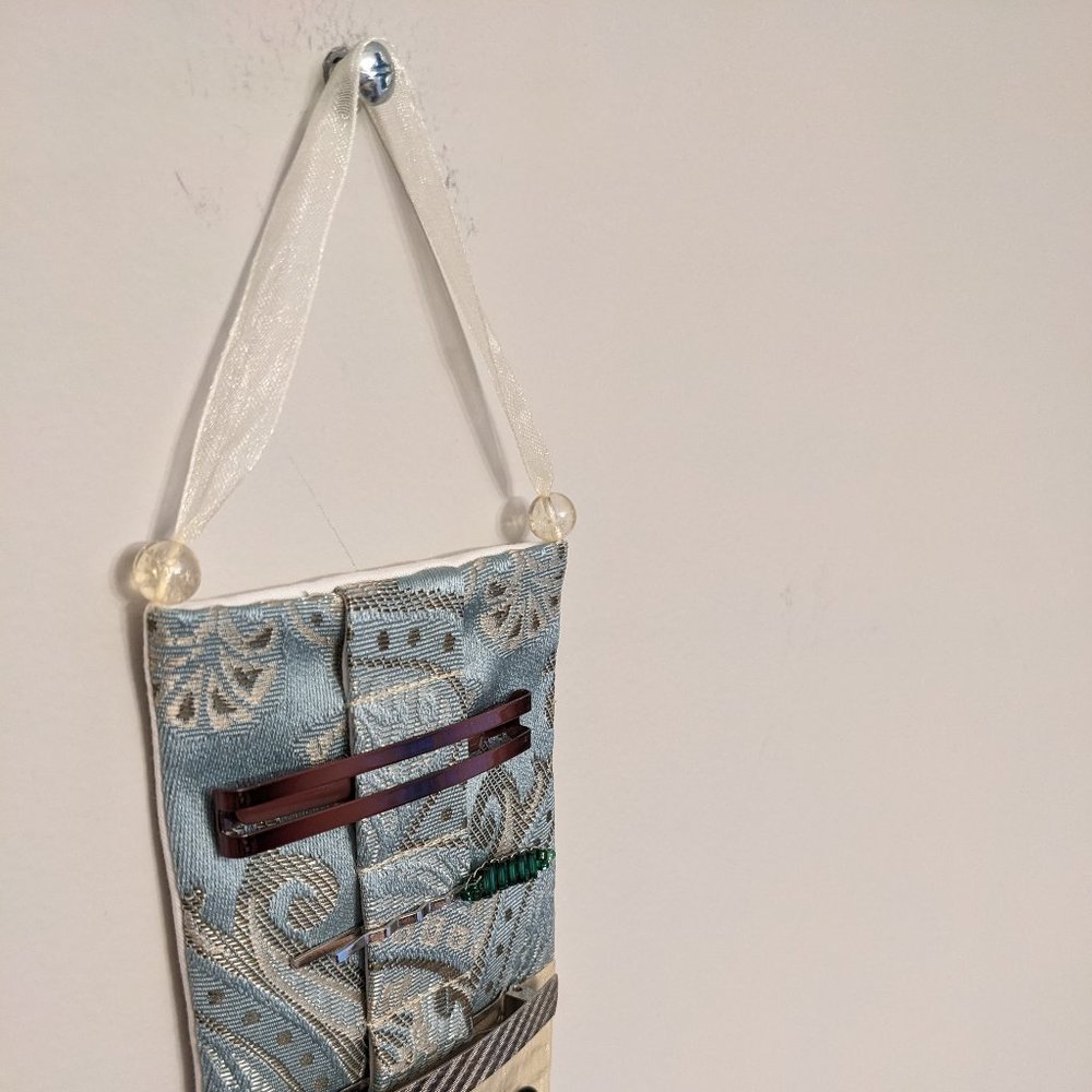 Handmade Hair Accessory Holder For Barrettes, Clips, Bows, Headbands Blue Cream - Picture 3 of 11